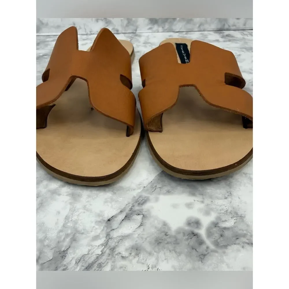 Steven By Steve Madden Greece Cognac Leather Slide Sandals Flat Women’s Sz 8.5